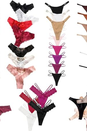 Women's Underwear Variety Pack Panties, Kinds of T-Back G-String Thongs, Lacy Briefs Hipsters Bikinis Undies Assorted