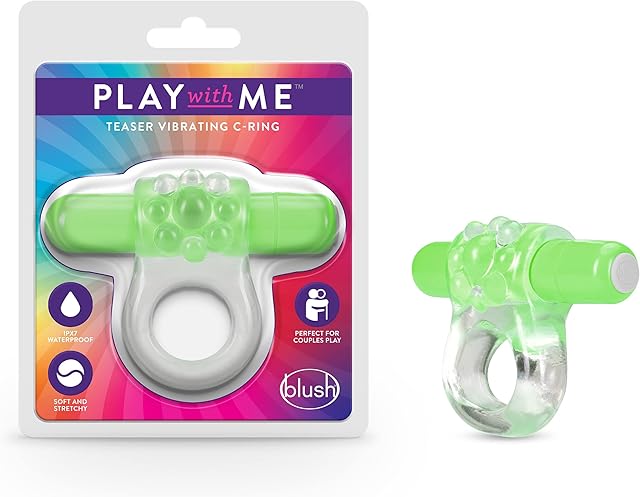 Blush Novelties Play with Teaser Vibrating C Ring - Glows in The Dark - Tickles Clitoris for Pleasure - Soft,Cushiony - Fits All Penises - Waterproof - Sexual Enhancer for Couples Men