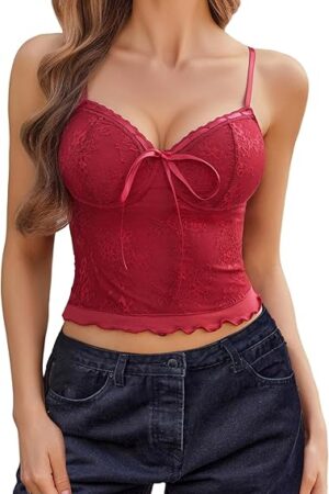 Lace Camisole Tops for Women Sexy Tank Cami Spaghetti Strap Bralettes Y2k Cute Going Out Top