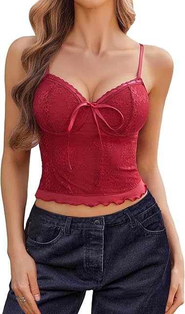 Lace Camisole Tops for Women Sexy Tank Cami Spaghetti Strap Bralettes Y2k Cute Going Out Top