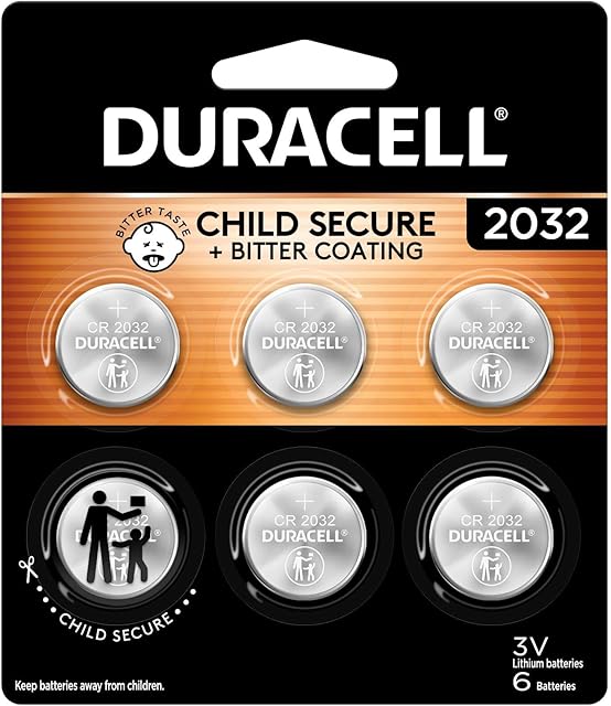 Duracell 2032 Lithium Battery, 6 Count (Pack of 1), Child Safety Features, Compatible with Key Fob, Tea Light Candles and Other Devices, CR2032 Battery