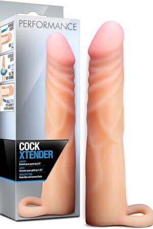 Blush Novelties Performance 2.5 Inch Cock Xtender - Penis Sheath Extender - Dual Density Sensa Feel - Lengthen 2.5" - Thicken Up to 1.5"- Ribbed for Pleasure - Male Enhancing Sex Enhancer - Beige