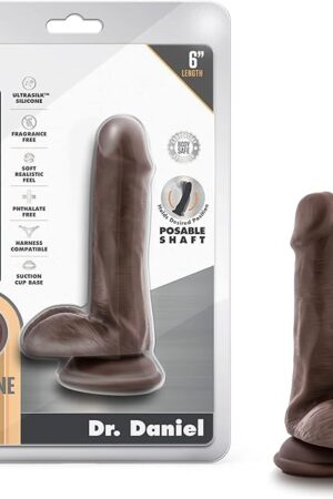 Blush Novelties Dr. Skin - Dr. Daniel - 9 Inch Realistic Dildo with Suction Cup - Harness Compatible - Posable - Silky Smooth - Platinum Cured Silicone - Sex Toy for Men Women Couples - Chocolate