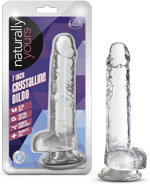 Blush Novelties - Blush 7 Inch Crystalline Dildo Suction Cup Harness Compatible Realistic Lifelike Hand Sculpted Sex Toy for Men, Women, Couples