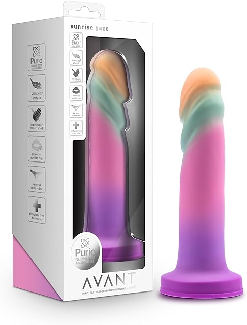 Blush Avant Sunrise Gaze 75 Inch Liquid Silicone Dildo - Satin UltraSilk Finish Lifelike Penis - Strong Suction Cup Base & Harness Compatible - Adult Sex Toys for Women Men Couples Pleasure - Sherbet