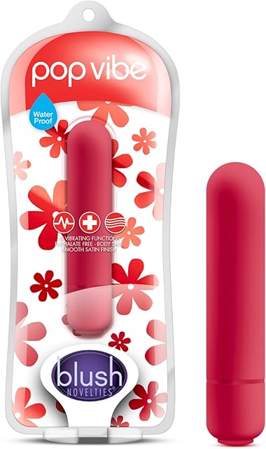 Blush Novelties Vive Pop Vibe - Waterproof 10 Function Rumbly Micro Vibrator - Satin Smooth Texture - Travel Sized Pocket Vibe, Sensual Massager for Women - Cherry Red