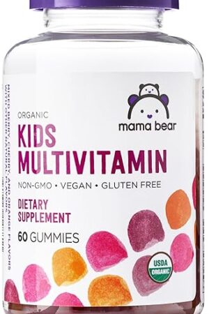Amazon Brand - Mama Bear Organic Kids Multivitamin, 60 Gummies, 1 Month Supply (Packaging May Vary), Berry, Cherry & Orange