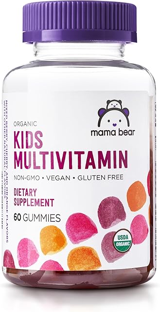 Amazon Brand - Mama Bear Organic Kids Multivitamin, 60 Gummies, 1 Month Supply (Packaging May Vary), Berry, Cherry & Orange