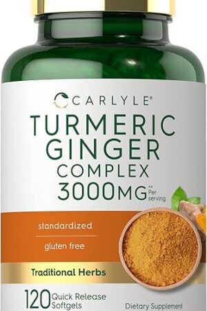 Carlyle Turmeric and Ginger Supplement 3000 mg | 120 Softgel Capsules | Turmeric Curcumin Complex | with Black Pepper Extract | Non-GMO, Gluten Free