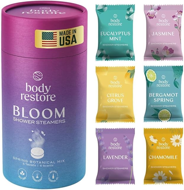 Body Restore Shower Steamers Aromatherapy 6 Pack - Birthday Gifts for Women, Men, Travel Essentials, Stress Relief, Relaxation, Self Care, Bath Bombs - Bloom