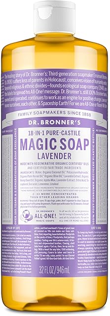 Dr Bronner?s Pure-Castile Magic Liquid Soap - Made with Regenerative Organic Certified Oils - 18-in-1 Uses for Face, Body, Hand, Hair- Gentle on Sensitive Skin - All Natural Body Wash- Lavender, 32oz