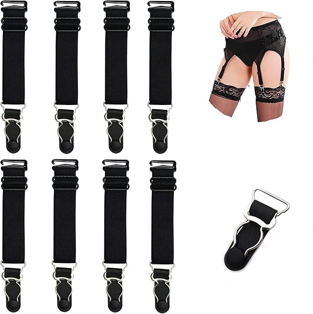 Elastic Straight Style Suspender Garter Belts Corset Holders Stockings Fastener Leg Harness Lingerie Womens 8 Pcs Black