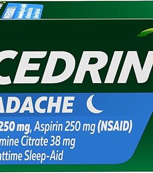 Excedrin PM for Headache Relief, Acetaminophen 250mg, Aspirin 250mg, Diphenhydramine Citrate 38mg, Pain Reliever, Nighttime Sleep-Aid, 100 Count