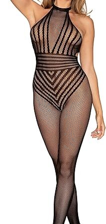 womens Open Crotch Bodystocking Lingerie, Black, One Size US