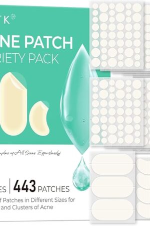 443 Count Pimple Patches for Face, Hydrocolloid Acne Patch Bulk, Acne Stickers for Covering Cheeks, Forehead, Chin Blemishes Zit Breakouts for All Skin Types (Dots, Strip, Contoured 5 Sizes)