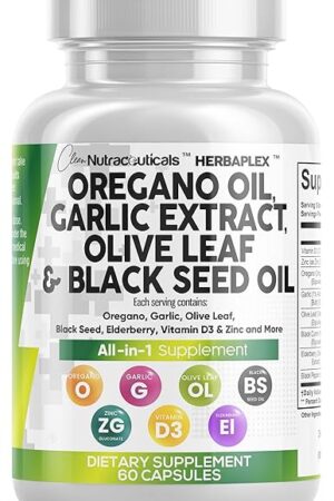 Clean Nutra Oregano Oil with Black Seed Oil Garlic Olive Leaf Extract - Oil of Oregano Capsules Immune Support Carvacrol & Thymoquinone Supplement for Women and Men + Elderberry Vitamin D3 & Zinc