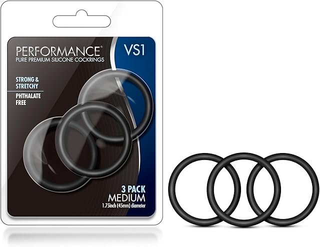 Blush Novelties - Blush Performance VS1 - Puria Silicone Penis Ring, Stretchy & Durable Erection Enhancing C-Rings Set, Can Use with Strap On - 3 Pack Male Enhancer Cock Band - Adult Sex Toys - Black