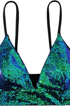Women's Bikini Top Lingerie Bra Sequin Color Swimsuit with Pads Sexy Beach Bikini Womens Workout Bras