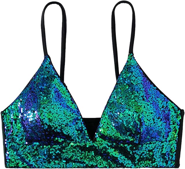 Women's Bikini Top Lingerie Bra Sequin Color Swimsuit with Pads Sexy Beach Bikini Womens Workout Bras