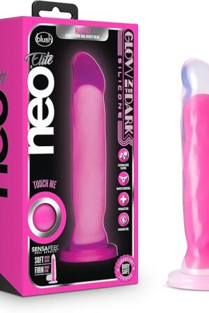 Blush Novelties Neo Elite Glow in The Dark Marquee - 8 inch Sensa Feel Dual Density Platinum Cured Purio Silicone Dildo - Strap On Compatible Suction Cup for Hands Free Play - Luxury Sex Toy