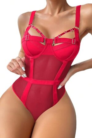 Women's Sexy Bodysuit Lingerie Sheer Mesh Cut Out Shapewear Corset Teddy Babydoll Bodysuits