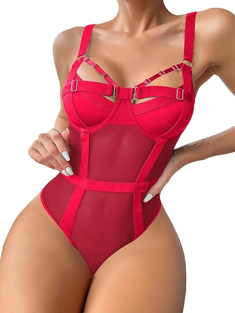 Women's Sexy Bodysuit Lingerie Sheer Mesh Cut Out Shapewear Corset Teddy Babydoll Bodysuits