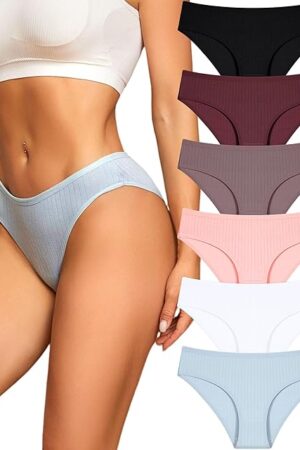 Cotton Underwear for Women Sexy Low Rise Ribbed Hipster Breathable Soft Womens Bikini Panties Cheeky S-XXXL
