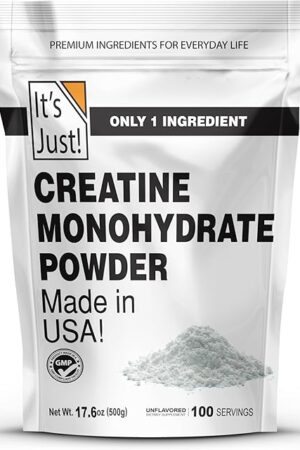 It's Just! - Creatine Monohydrate Powder, Pure Creatine Powder, Made in USA, 3rd Party Lab Tested, 5g Per Serving, Scoop Included, No Fillers, No Added Flavor (Unflavored, 500g / 100 Servings)