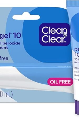 Clean & Clear Persa-Gel 10 Oil-Free Acne Spot Treatment with Maximum Strength 10% Benzoyl Peroxide, Topical Pimple Cream & Gel Medication for Face, Fragrance-Free, 1 fl oz, 1 Pack
