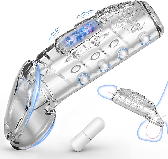 Vibrating Cock Ring Penis Sleeve Vibrator, Powerful Vibration Penis Extender Adult Sex Toys for Men Penis Testicles G Spot Stimulation Penis Ring Vibrator, Sex Toys for Couples or Men
