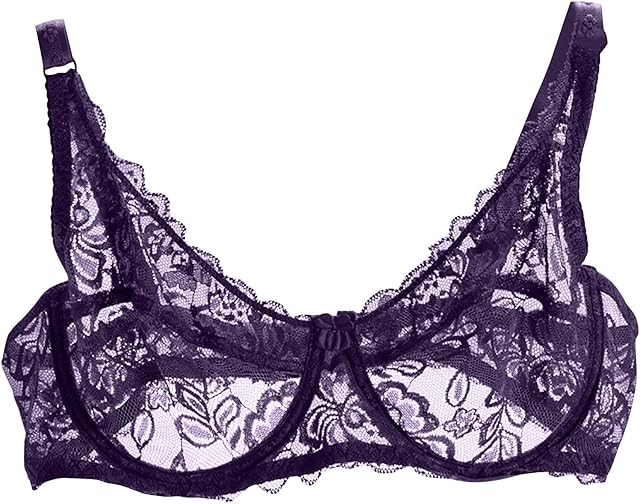 Women's Sexy Lace Bra Demi Sheer Mesh Balconette See Through Bralette Unlined Underwire Spaghetti Strap Sleep Bras