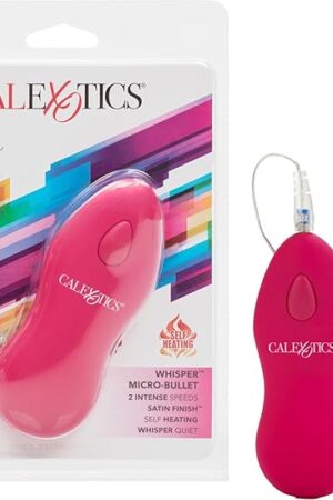 CalExotics Whisper Micro Bullet ? Self Heating Wired Pocket Bullet Vibrator - Remote Control Sex Toys for Couples - Adult Egg Massager - 125 Inch - Pink