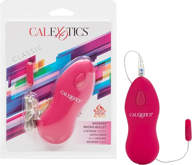 CalExotics Whisper Micro Bullet ? Self Heating Wired Pocket Bullet Vibrator - Remote Control Sex Toys for Couples - Adult Egg Massager - 125 Inch - Pink