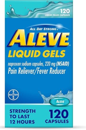 Aleve Liquid Capsules, Naproxen Sodium Capsules 220 mg (NSAID), Pain Reliever/Fever Reducer, Fast Pain Relief, 120 Count