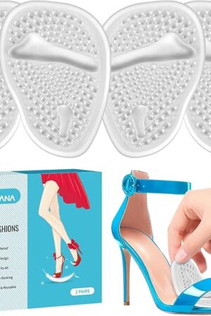 Ball of Foot Cushions (2 Pairs Gel Shoe Inserts), Heel Inserts for Women, Non Slip Heel Pads, Heel Cushions for Women Foot Pain Relief and Comfort, One Size Fits Any (Clear)