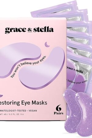 grace & stella Retinol Under Eye Patches for Puffy Eyes and Dark Circles - Restoring Gel Under Eye Masks with Hyaluronic Acid - Vegan Cruelty-Free Skincare - Birthday Gifts for Women (Purple, 6 Pairs)