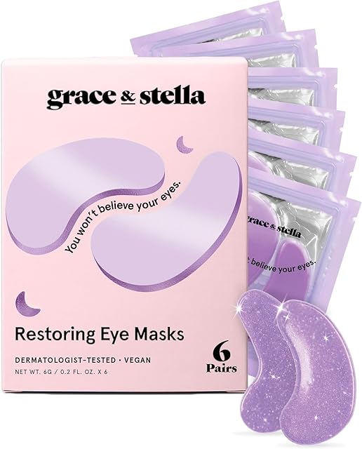 grace & stella Retinol Under Eye Patches for Puffy Eyes and Dark Circles - Restoring Gel Under Eye Masks with Hyaluronic Acid - Vegan Cruelty-Free Skincare - Birthday Gifts for Women (Purple, 6 Pairs)
