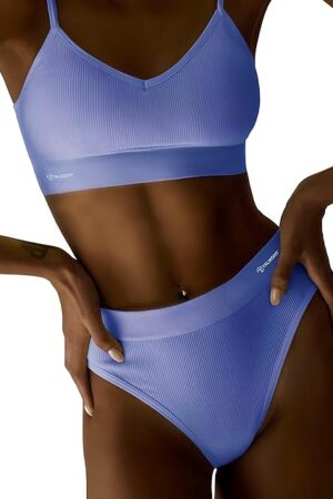 Bra and Panty Sets For Women, Sexy Seamless Lingerie Underwear for Everyday and Sports, Removable Pads, Ribbed Fabric