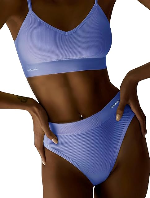 Bra and Panty Sets For Women, Sexy Seamless Lingerie Underwear for Everyday and Sports, Removable Pads, Ribbed Fabric