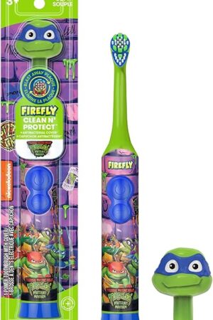 Firefly Clean N' Protect Teenage Mutant Ninja Turtles Power Toothbrush with 3D Character Cover, Soft Bristles, Battery Included, Ages 3+, 1+1