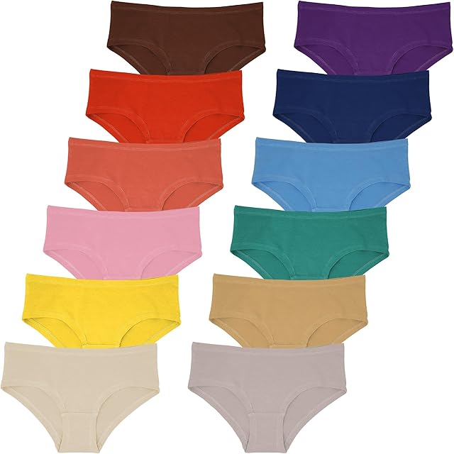 Women's 12 Pack Cotton Spandex Flexible Fit Hipster Panties
