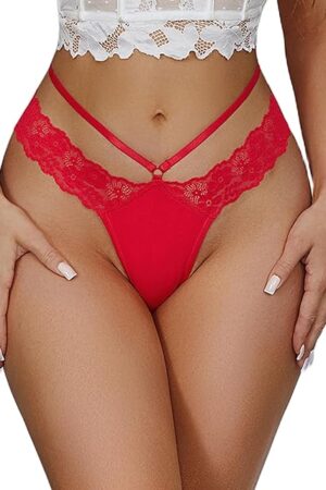 Womens Underwear Cotton Thongs Sexy Lace Bikini Panties V Shape Waistband Tangas 1-4 Packs