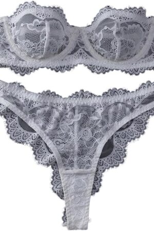 Women's Lace Lingerie Set Strapless Underwire Bandeau Bra and Panty Sets