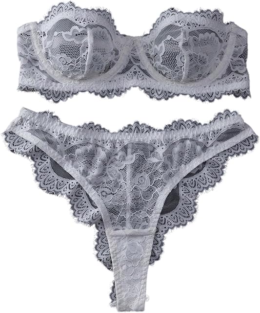 Women's Lace Lingerie Set Strapless Underwire Bandeau Bra and Panty Sets