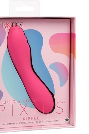 CalExotics Liquid Silicone Pixies Ripple ? Rechargeable Travel Size Mini Vibrator ?Waterproof Adult Sex Toy for Women ? Pink