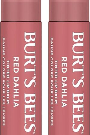 Burt's Bees Lip Tint Balm with Long Lasting 2 in 1 Duo Tinted Balm Formula, Color Infused with Deeply Hydrating Shea Butter for a Natural Looking Buildable Finish, Fiery Red Dahlia (2-Pack)