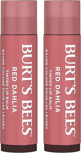 Burt's Bees Lip Tint Balm with Long Lasting 2 in 1 Duo Tinted Balm Formula, Color Infused with Deeply Hydrating Shea Butter for a Natural Looking Buildable Finish, Fiery Red Dahlia (2-Pack)