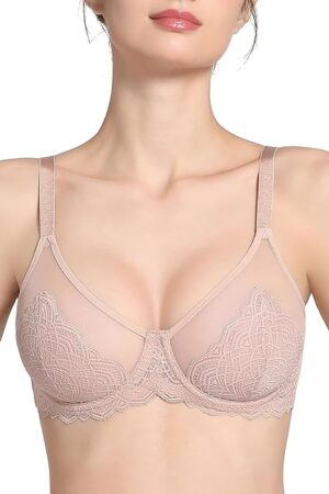 Women's Full Coverage Underwire Lace Unlined Minimizer Bra for Heavy Breast