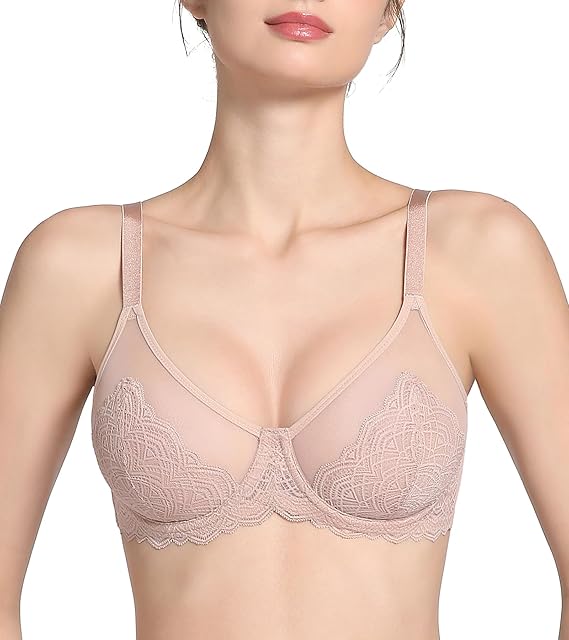 Women's Full Coverage Underwire Lace Unlined Minimizer Bra for Heavy Breast