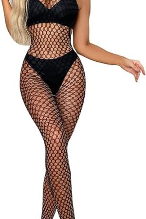 Women Sexy Lingerie Full Body Bodysuits V Neck Mesh Fishnet Stockings Nightwear